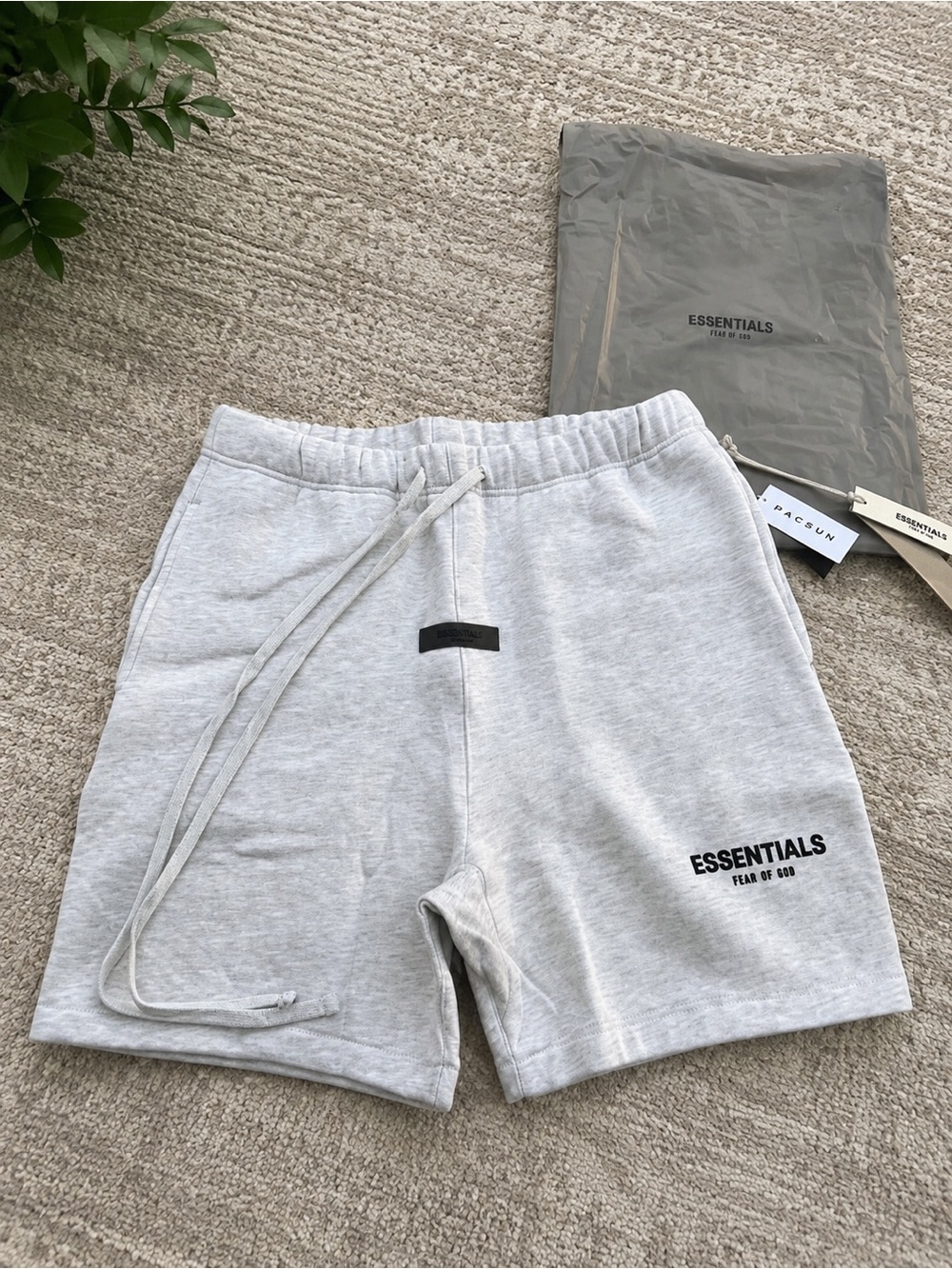 Essentials Men’s Light Gray Sweat Shorts with Drawstring